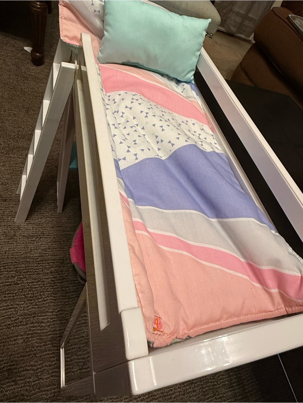 My Life As White Pink & Blue Loft Bed with Pink Fuzzy Papasan Chair Desk - Picture 13 of 14